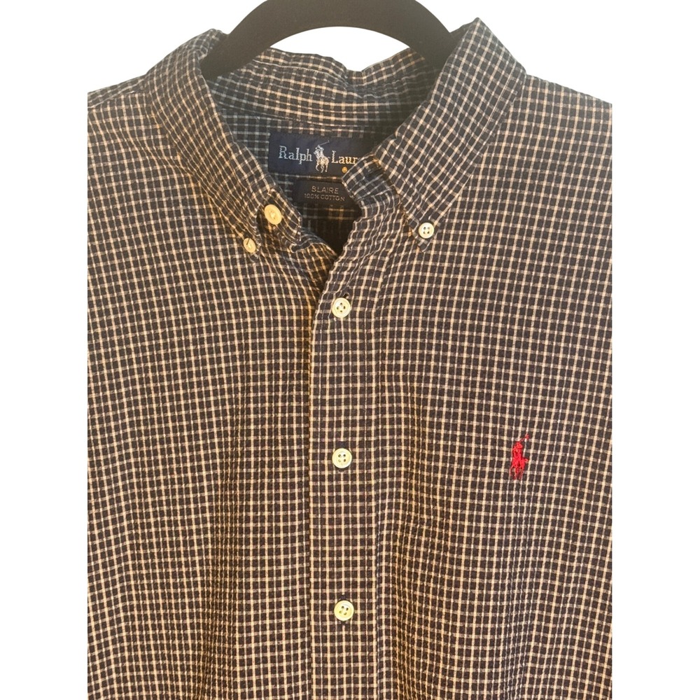 Ralph Lauren Blair Brown Check Shirt Large Old Money Preppy Country Club Cotton - Picture 2 of 10